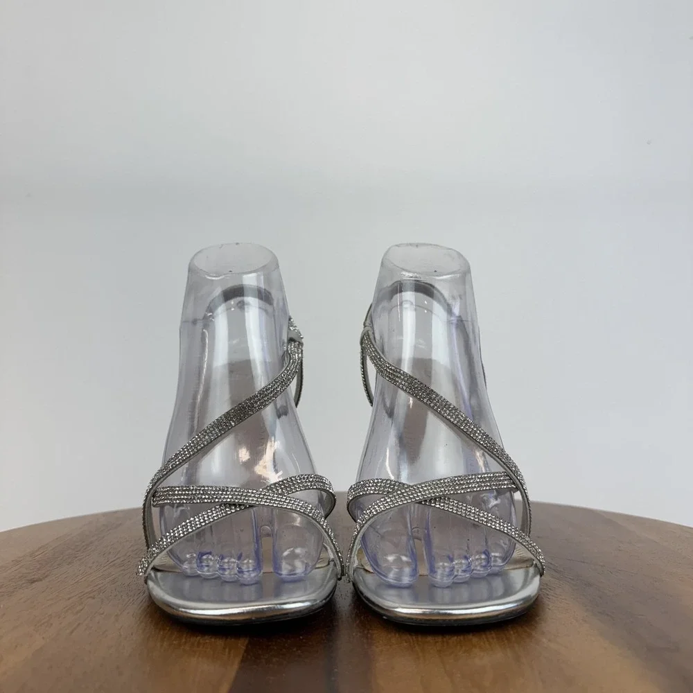 Womens BP Hayzel Rhinestone Strappy Slip On Stiletto Heeled Sandals Size 7.5 GUC